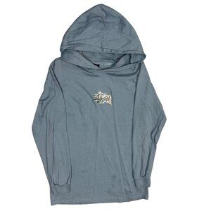 Vintage Stussy Hoodie Pullover Glitter Logo Blue Lightweight Cotton Medium